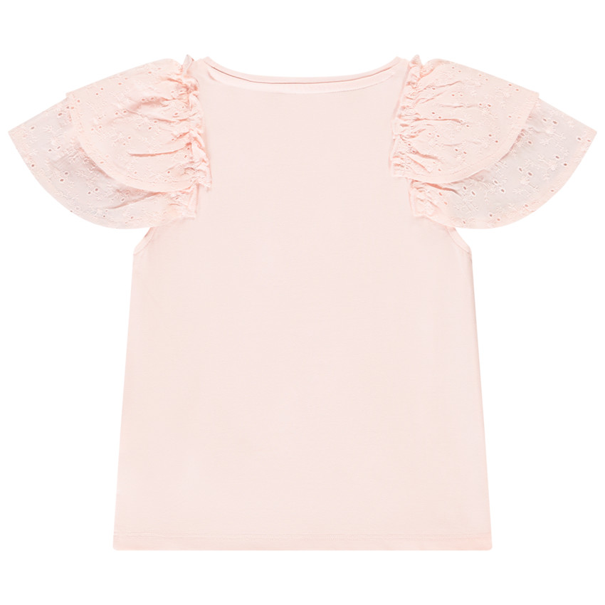 Camiseta de manga corta bordada con volantes niña 
