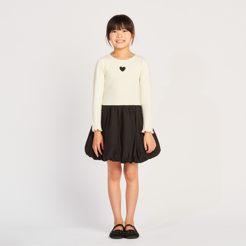 Vestido de manga larga bicolor con efecto balón para niña 