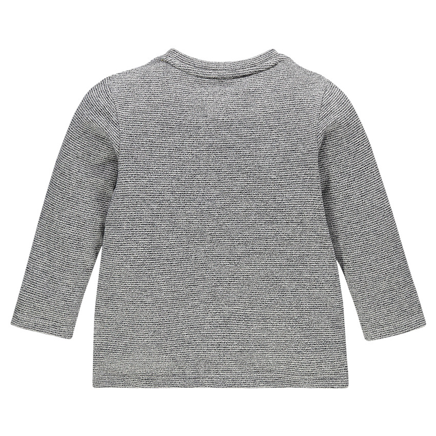 Camiseta con cuello tunecino manga larga con rayas con bolsillo en contraste 