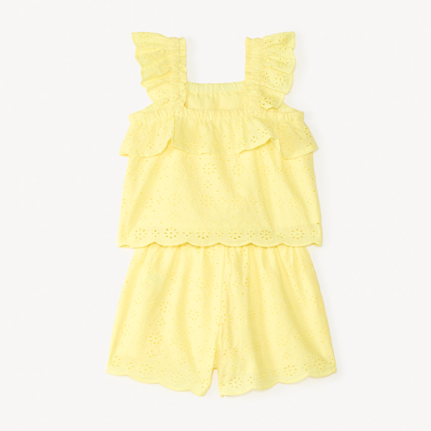 Conjunto de tirantes lisos + short de bordado inglés para niña 