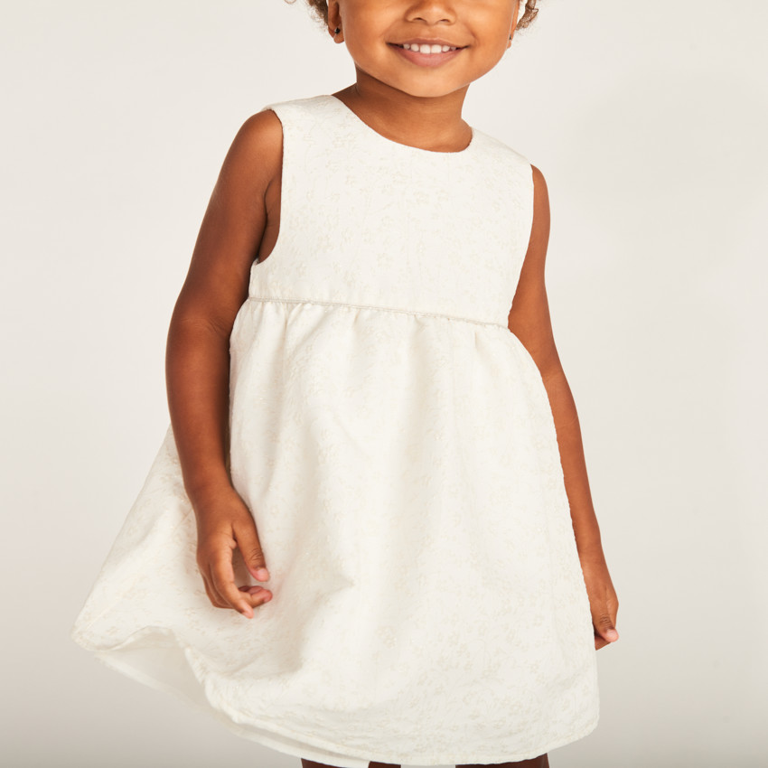 Robe de jacquard fleuri + bandeau à nœud pour bébé fille 