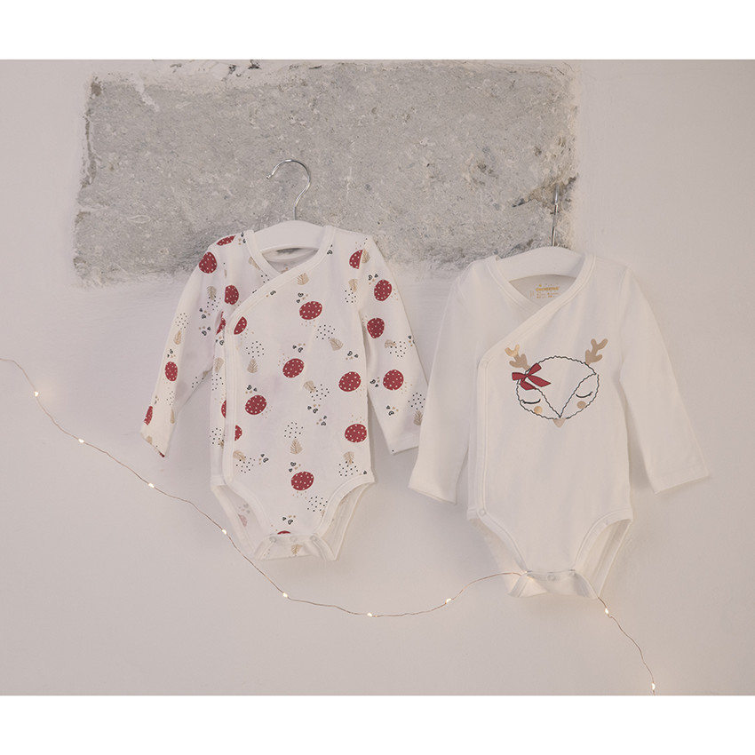 Pack de 2 bodies de manga larga con motivos navideños para bebé niña 