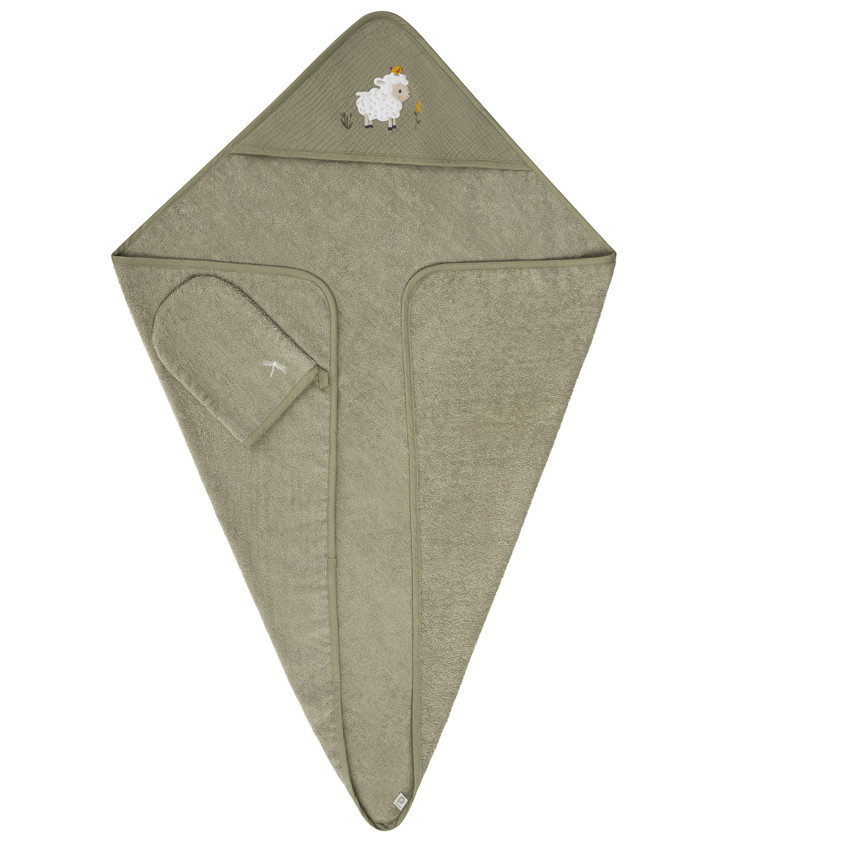 Set de baño con capa y toalla de mano La Vida en la Granja verde 