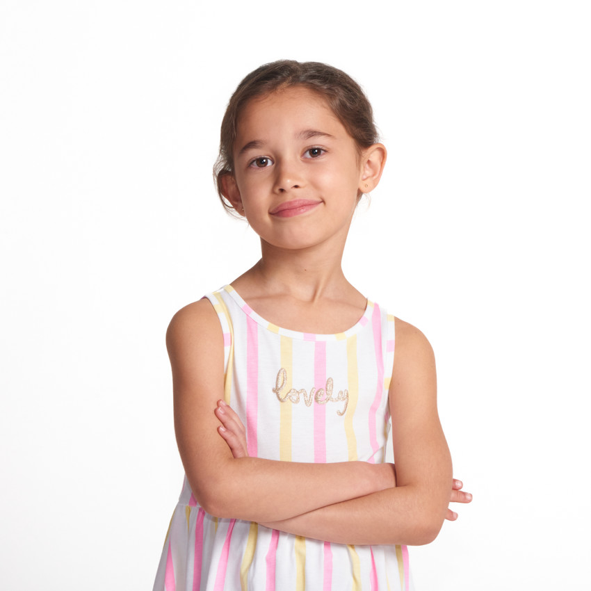 Vestido sin mangas a rayas con estampado brillante para niña 