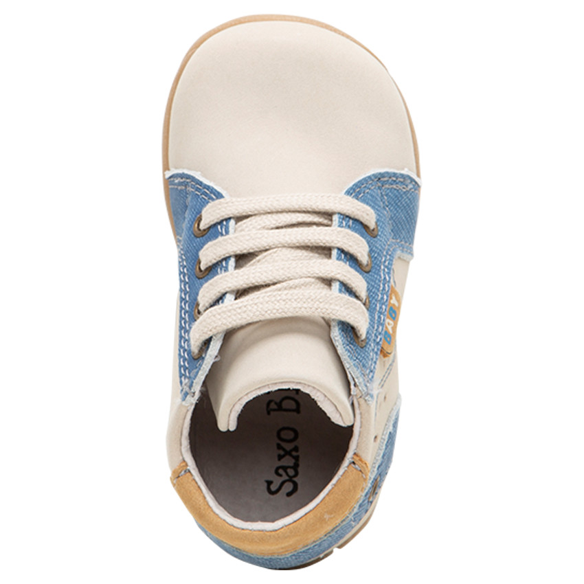 Botines con cordones de cuero y aplicaciones con efecto vaquero  