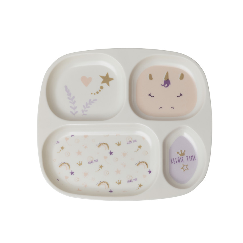Assiette compartimentée en mélamine Licorne écru 