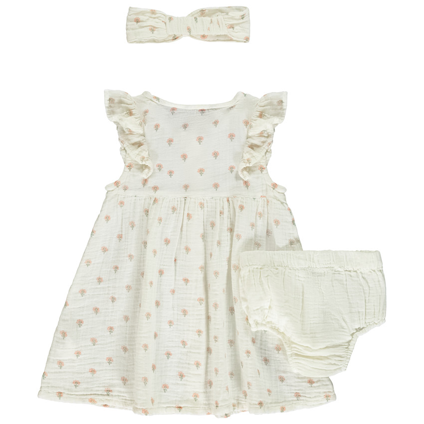 Conjunto 3 piezas en doble gasa estampado floral para bebé niña 