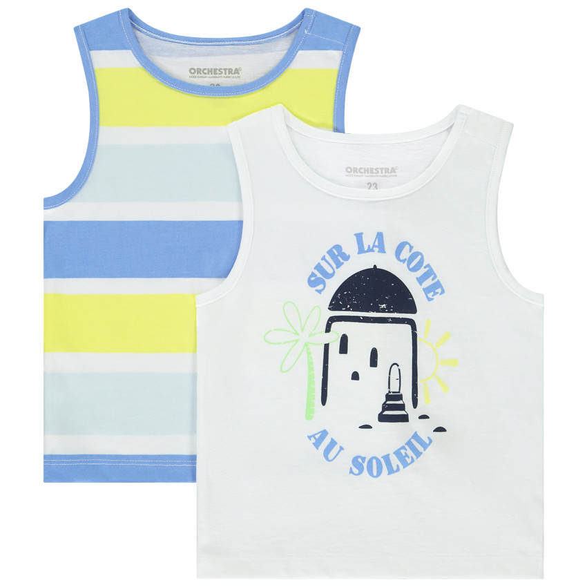 Lote de 2 camisetas sin mangas fantasía de jersey slub para bebé niño 