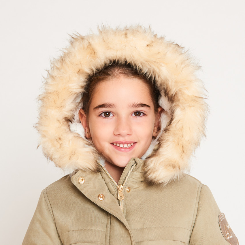 Parka impermeable con capucha y efecto de pelo sintético para niña 