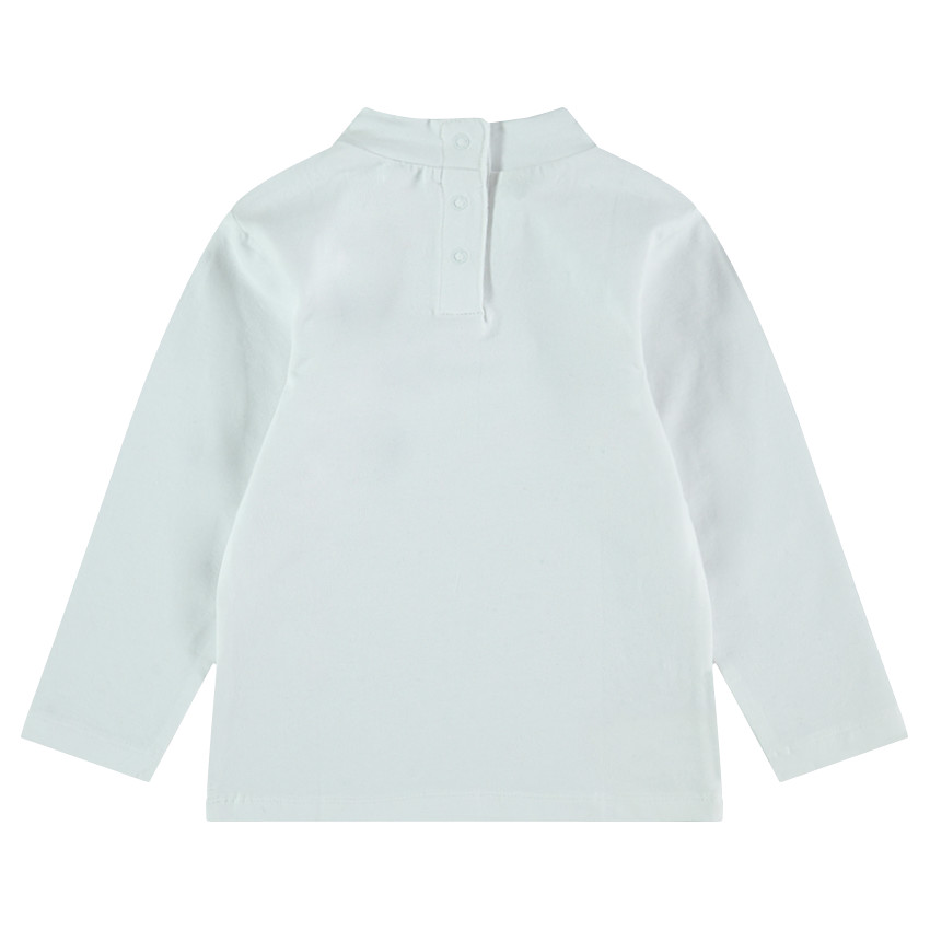 Camiseta de punto con cuello chimenea y gato estampado 