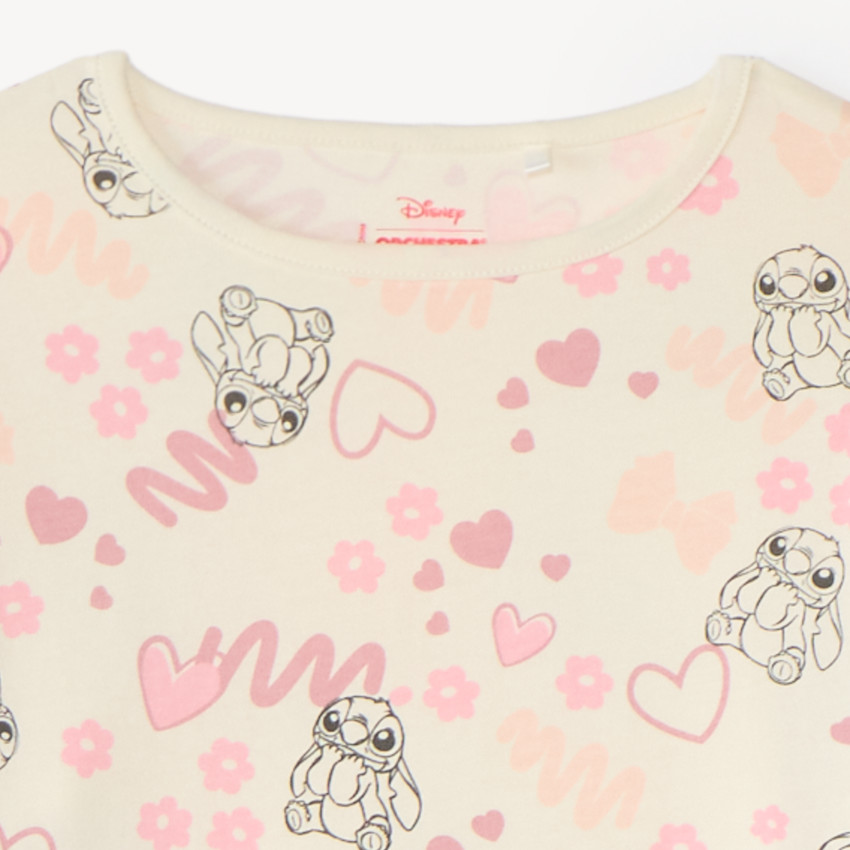 Pijama de 2 piezas de manga larga para niña con estampado de Stitch de Disney 