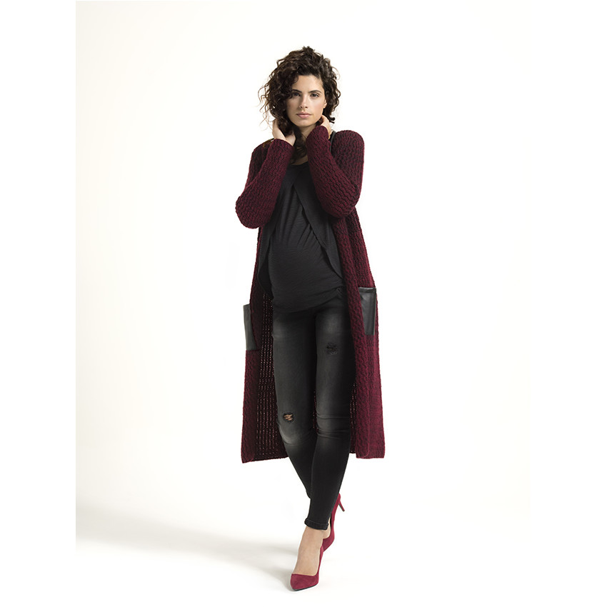Gilet largo de embarazo de punto con detalles en efecto piel 
