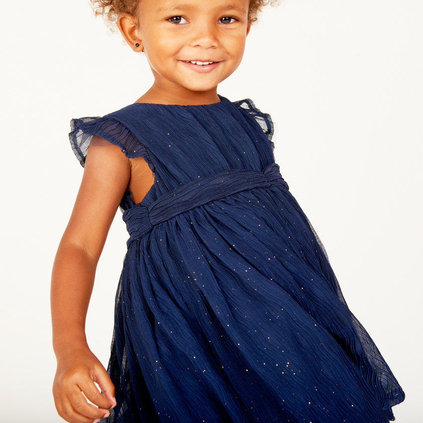 Robe de fête manches courtes en crêpe pailletée pour bébé fille 