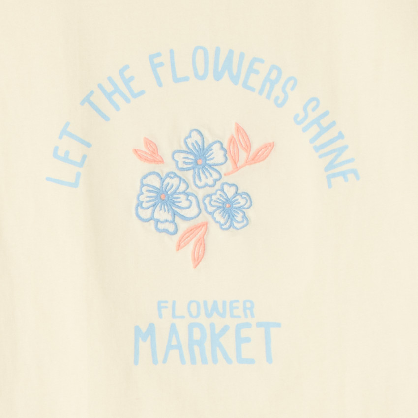 Camiseta de manga corta con bordado de flores para niña 