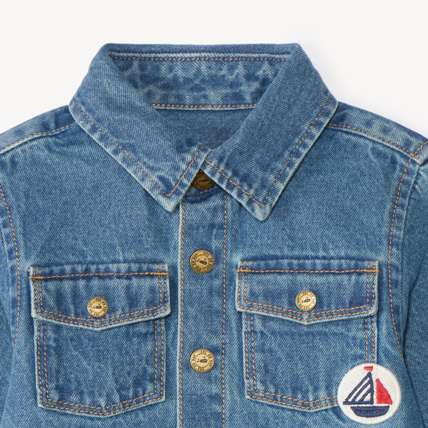 Chaqueta de jeans bordada con velero para bebé niño 