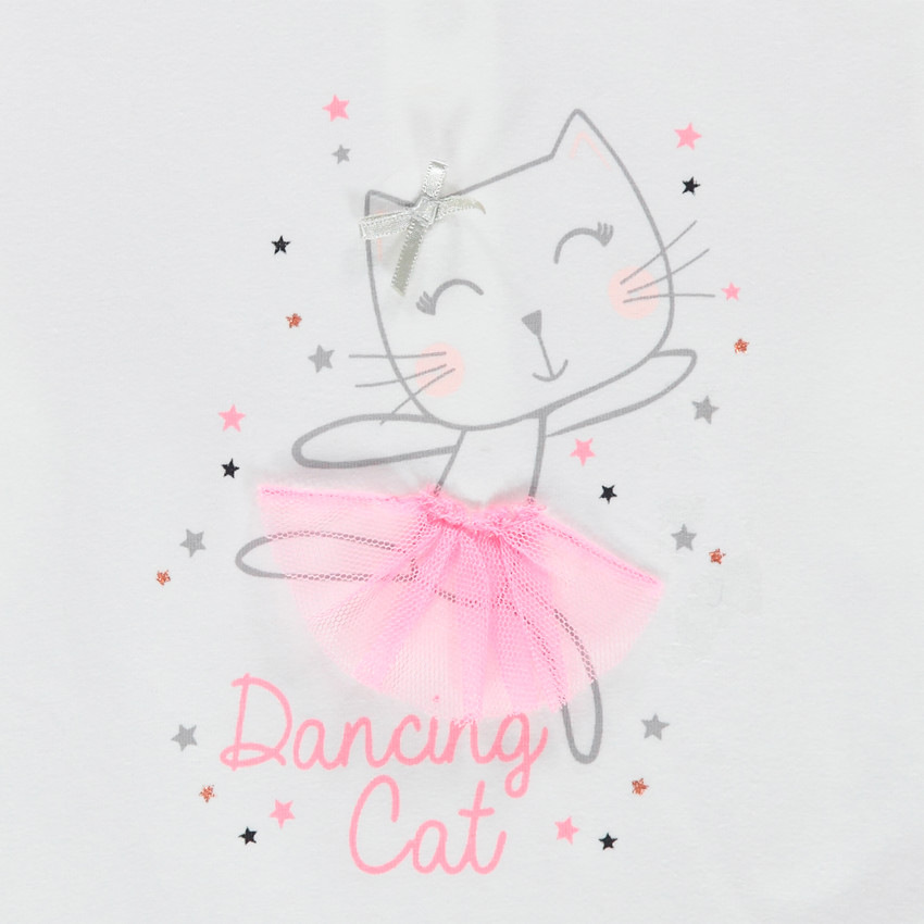 T-shirt manches longues print chat et tulle 