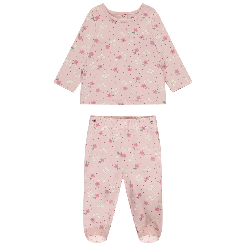 Pijama de 2 piezas con estampado de flores para niña con acabados diferentes según la edad 