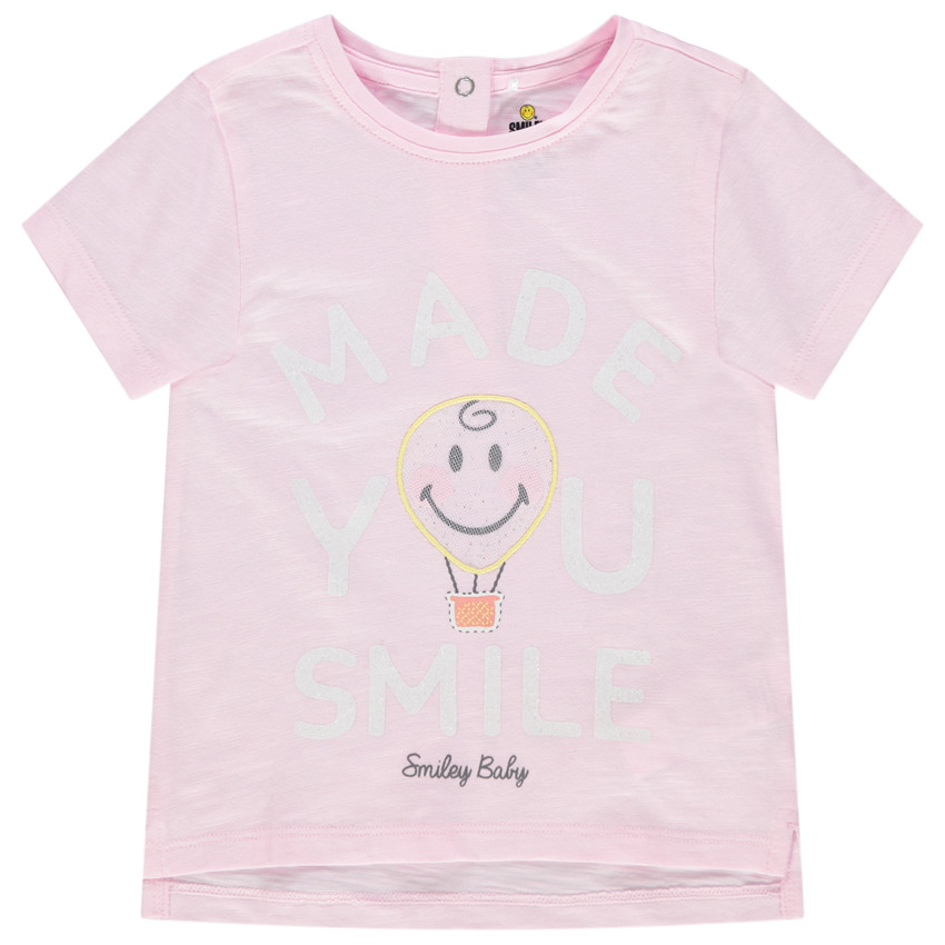 Camiseta de manga corta algodón orgánico con mensaje ý Smiley bordado 