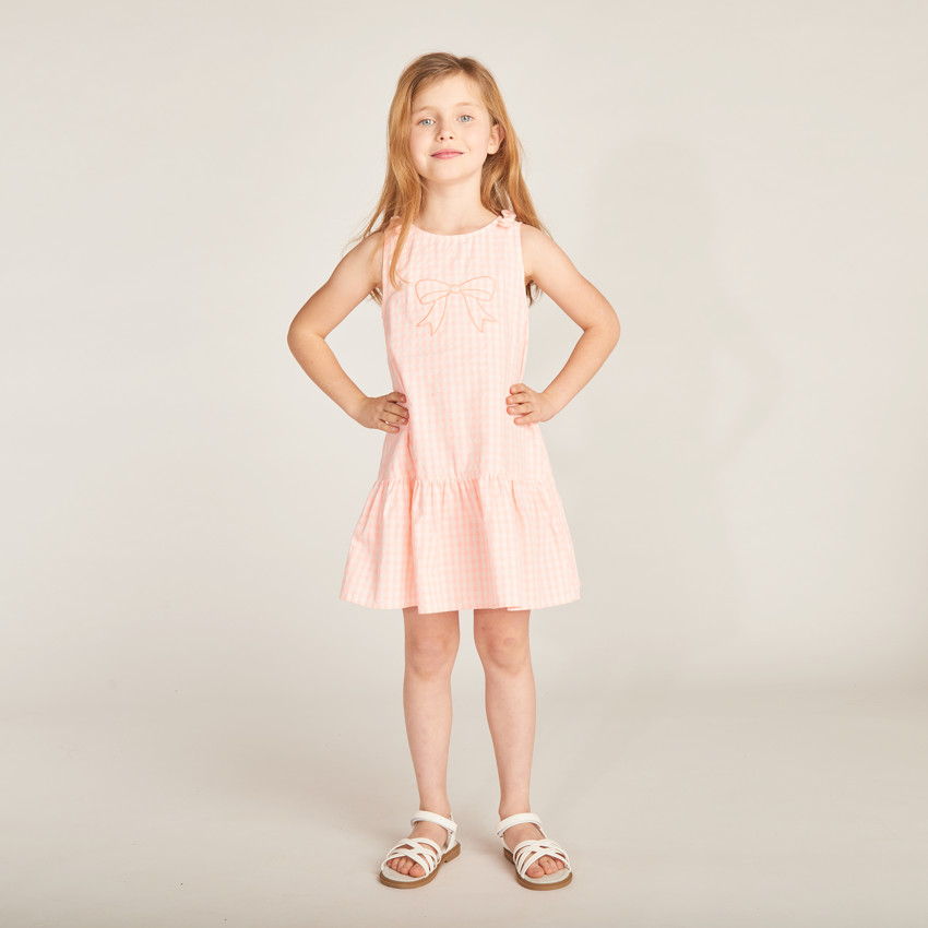 Vestido sin mangas de vichy con lazo bordado para niña 