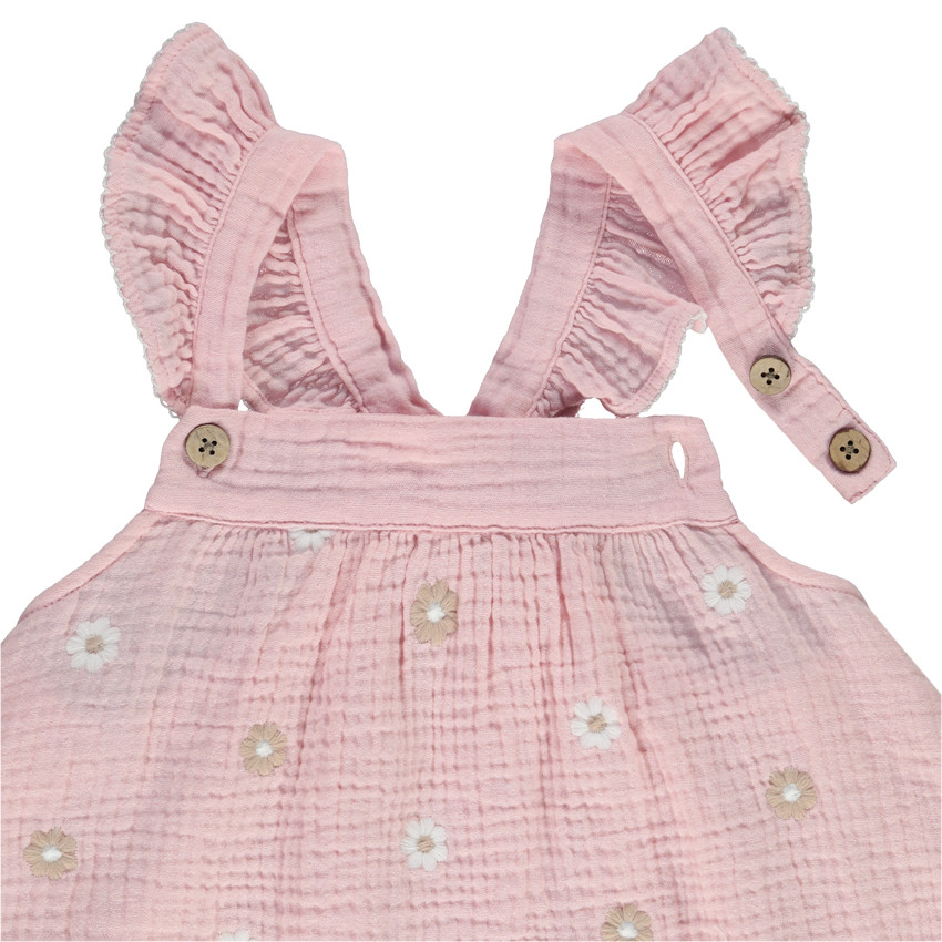 Tunique en gaze de coton avec fleurs brodées pour fille 