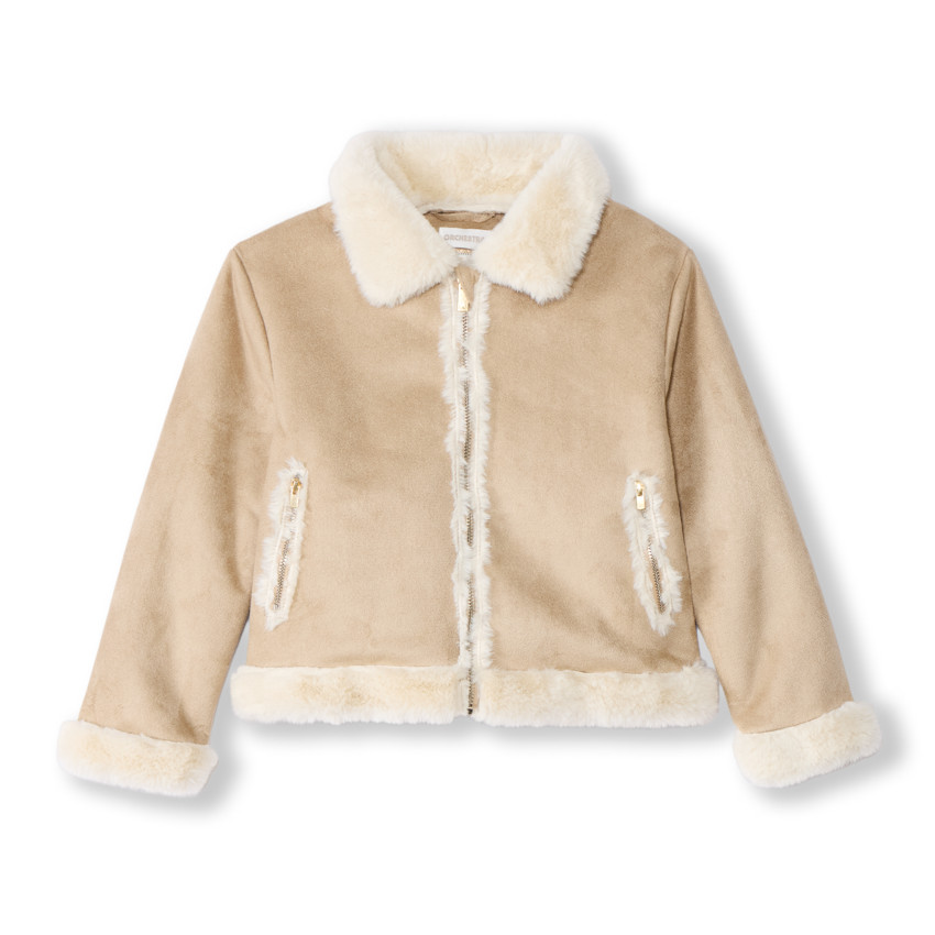 Chaqueta bicolor de ante sintético con respaldo de pelo sintético niña 