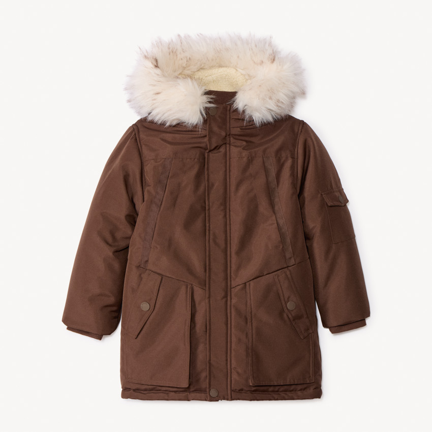 Parka de tela lisa con capucha de efecto pelaje para niño  Additional Parka de tela lisa con capucha de efecto pelaje para niño