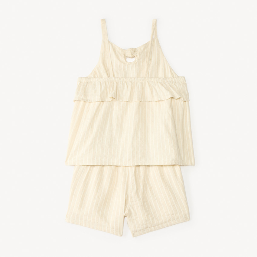 Conjunto de 2 piezas de tela: túnica + pantalones cortos a rayas para niña. 