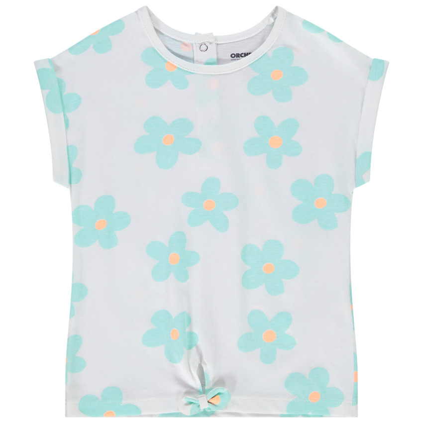Camiseta de manga corta con efecto nudo y estampado de flores para bebé niña 