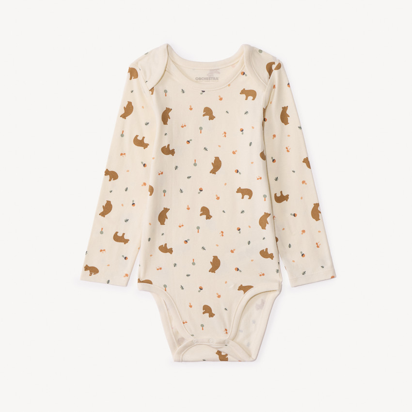 Lot de 5 bodies manches longues Ours pour bébé garçon avec ouvertures différentes selon l'âge 