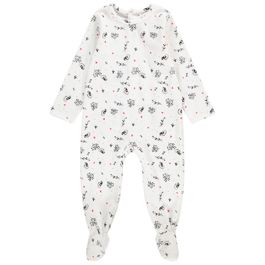 Pelele de terciopelo con estampado de pájaros y corazones para bebé niña 