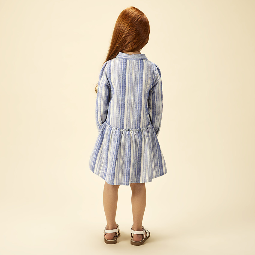 Vestido camisero de manga larga a rayas para niña 