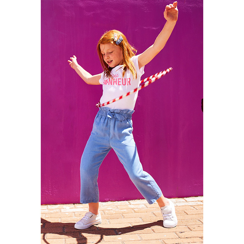 Pantalón ancho corte paper bag con lazo para niña 