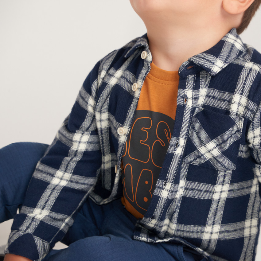 Camisa de mangas largas para bebé niño de franela a cuadros 