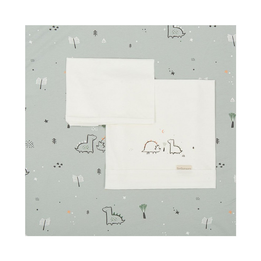 Juego de sábanas punto para capazo 40x80cm Jurasic menta 