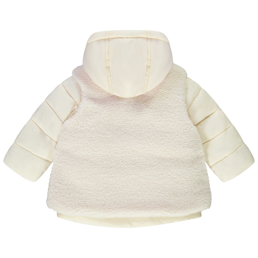 Chaqueta bimaterial de tela y sherpa para bebé niña 