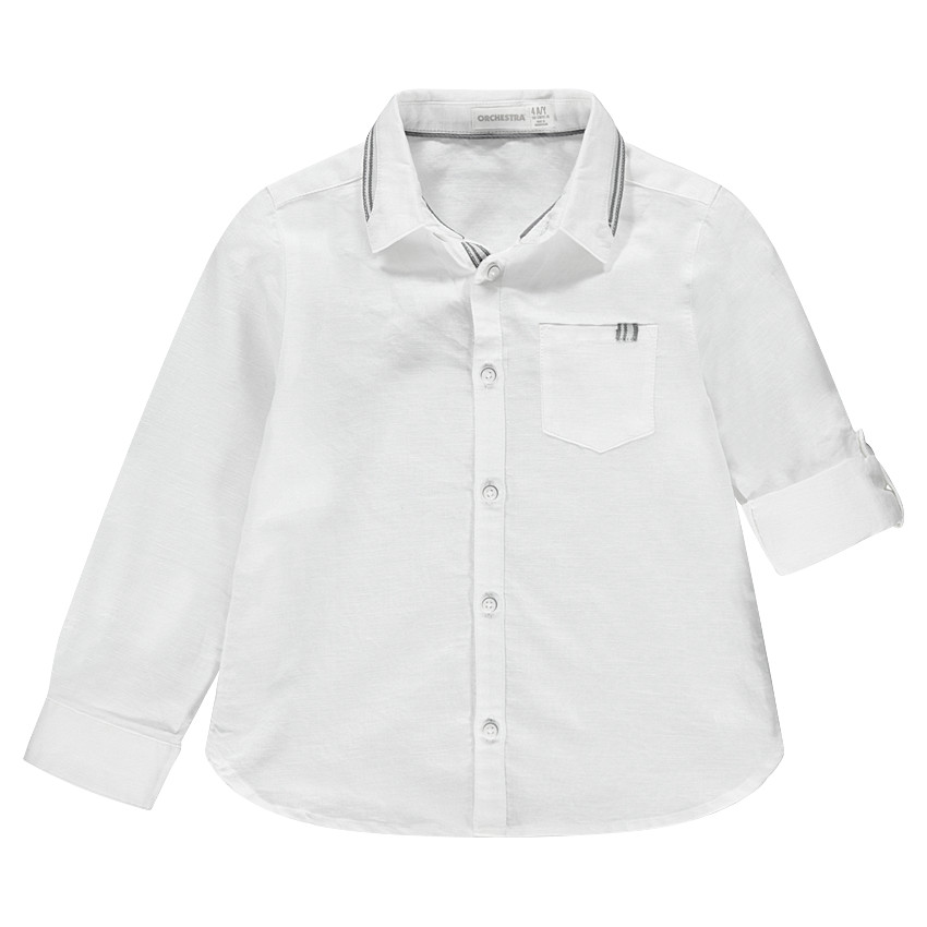 Camisa de manga larga de algodón con bolsillo y detalles de rayas 