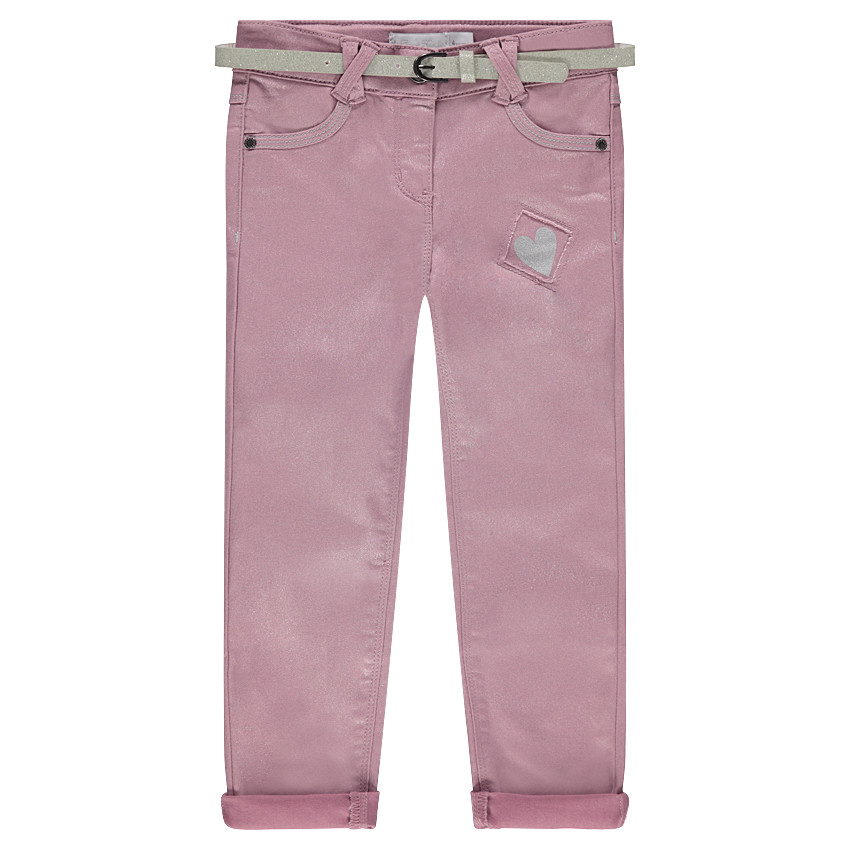 Pantalón slim de tela con brillo y cinturón extraíble 