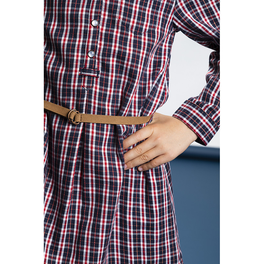 Robe chemise à carreaux + ceinture pour fille Main Robe chemise à carreaux + ceinture pour fille