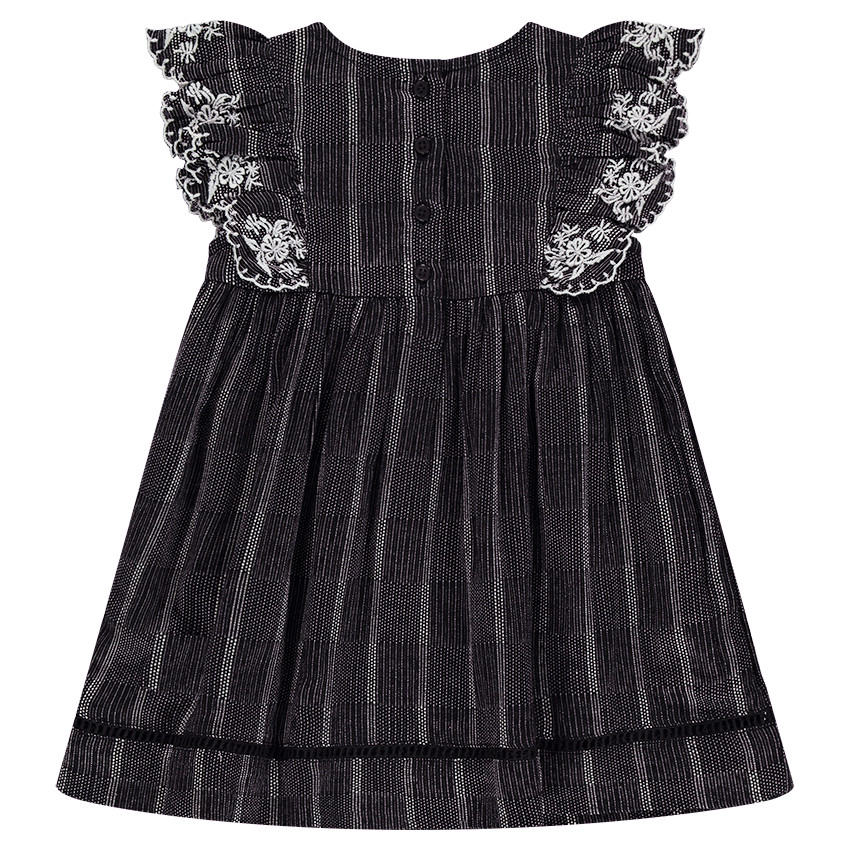 Vestido de manga corta con volantes y bordados con pájaro estampado 