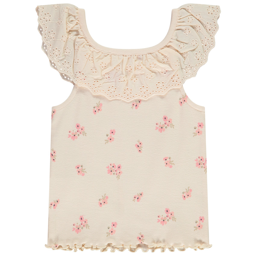 Camiseta de tirantes de punto canalé con bordado inglés + estampado floral para bebé niña  Additional Camiseta de tirantes de punto canalé con bordado inglés + estampado floral para bebé niña