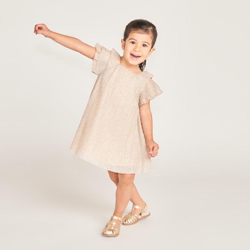 Vestido de manga corta con mariposas brillantes para niña bebé 