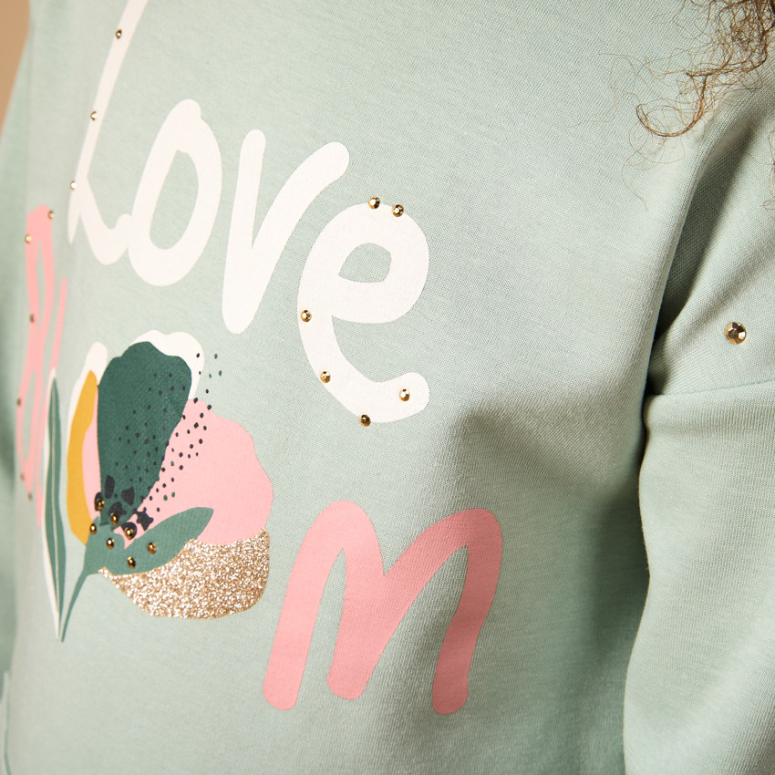 Vestido sudadera con strass y bolsillo canguro para niña 