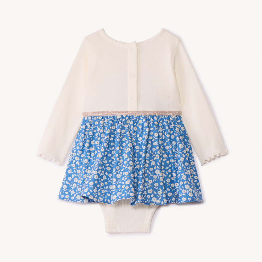 Vestido pelele de manga larga efecto 2 en 1 con estampado floral para bebé niña 