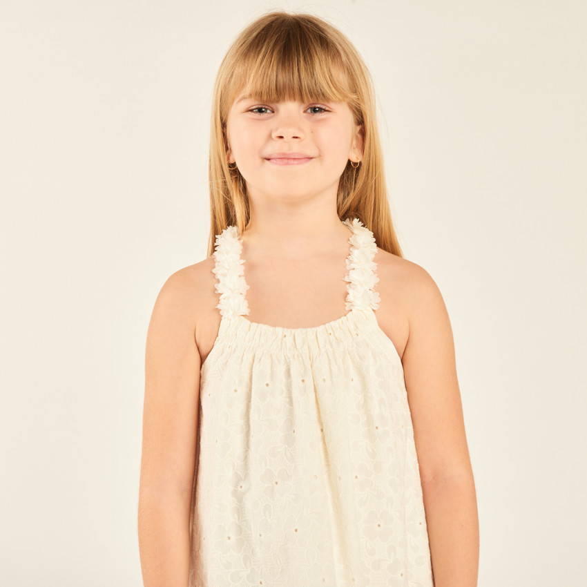Vestido de tirantes de bordado inglés para niña 