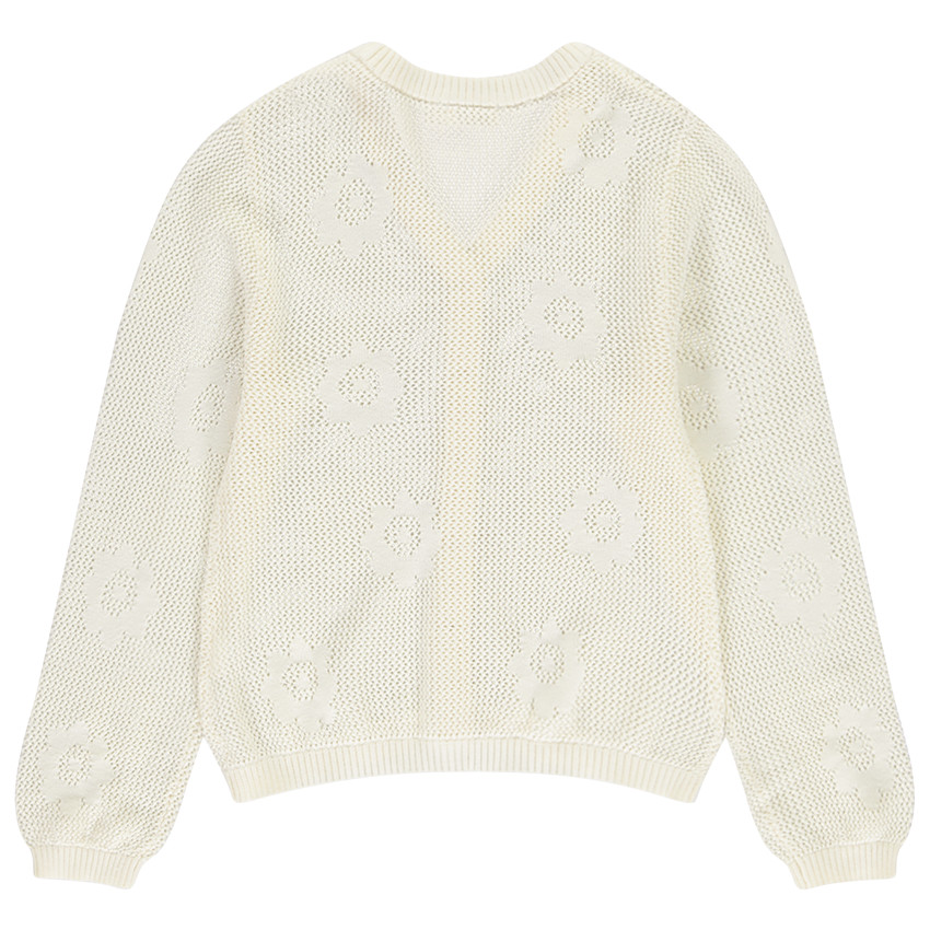 Gilet de punto calado con flores planas para niña 