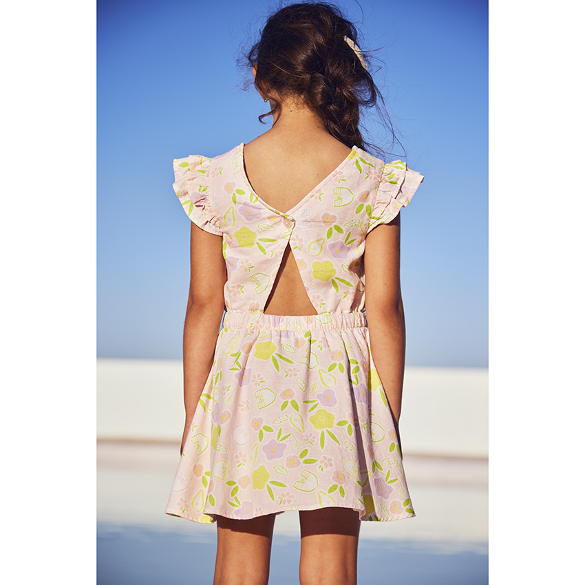 Vestido de tela estampado de frutas para niña 