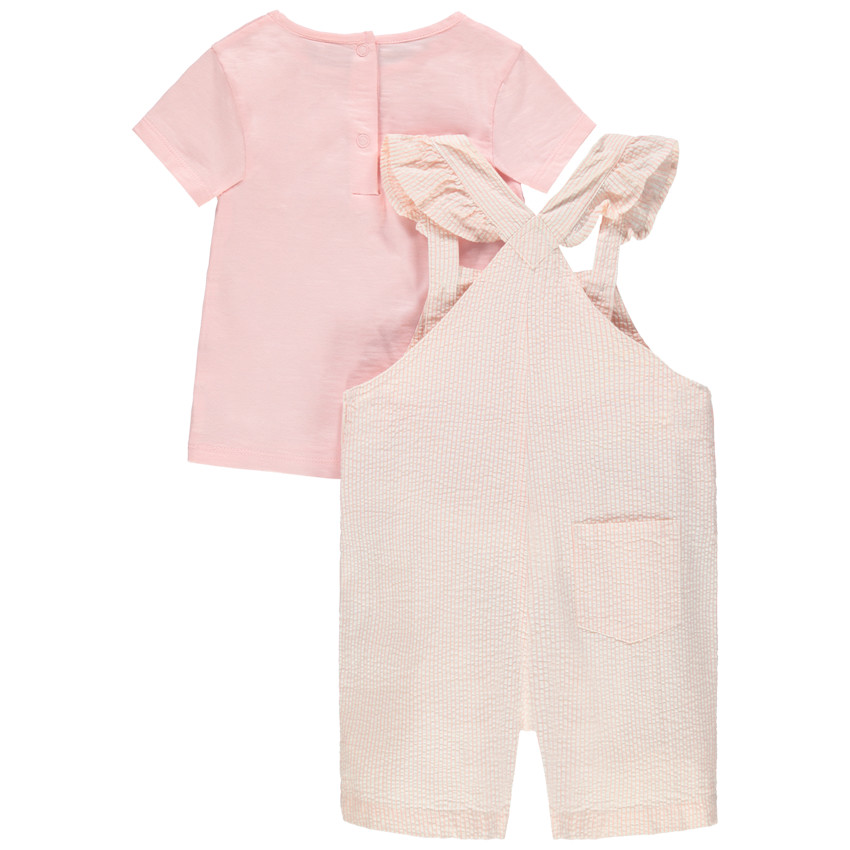 Conjunto con camiseta liso y Peto de Rayas finas y aplique 