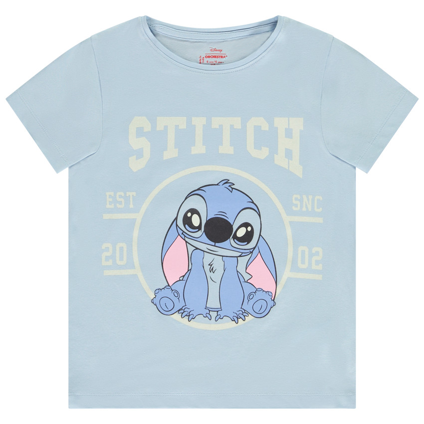 Camiseta de manga corta con estampado brillante de Stitch Disney para niña 