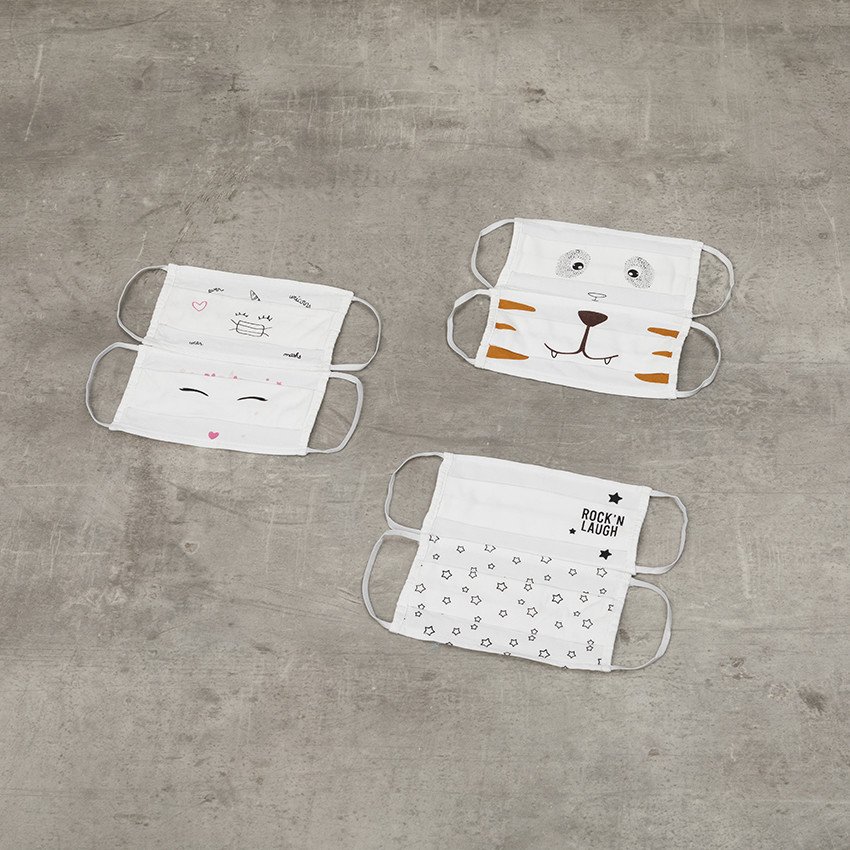 Lote de 2 Mascarillas de tela niño con estampado rockero 