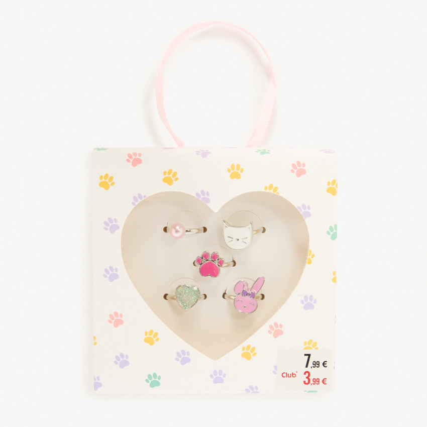 Lote de 5 anillos fantasía animales para niña 